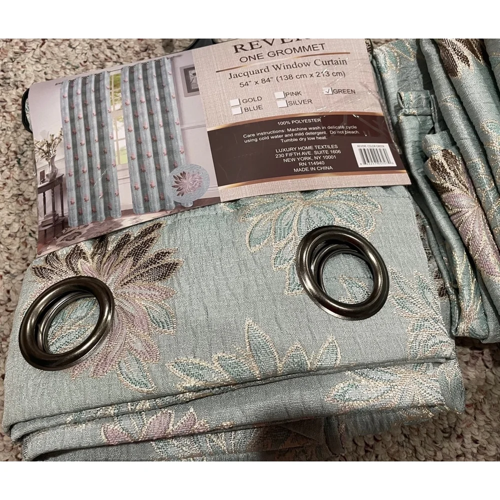 Jacquard Floral Grommet Window Curtain Panels Aqua Blue 54” x 84” Set of 2